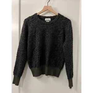 For The Republic Women's Pullover Sweater Fuzzy Green Black Animal Print Size S